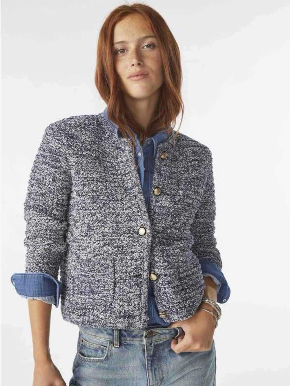 ba&sh Guspa Navy Textured Knit Cardigan Jacket - XS- NWOT
